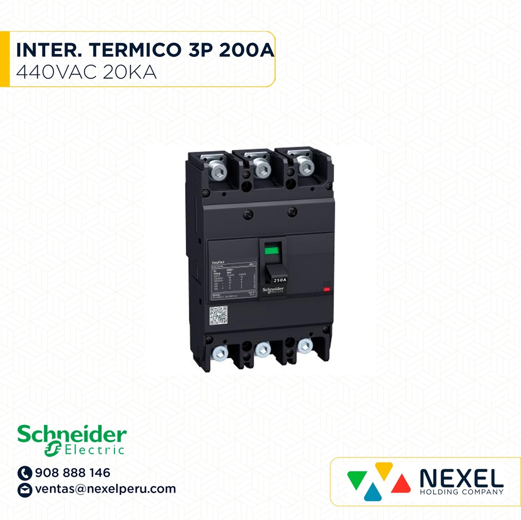 INTERRUPTOR AUT CAJA MOLD 3P FIJO 200A 20KA 440VAC EZC250N3200 SCHNEIDER