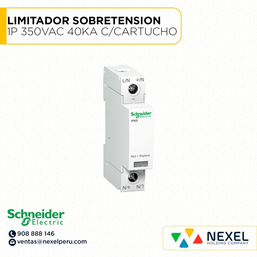 LIMITADOR SOBRETENSION 1P 350VAC 40KA C/CARTUCHO ENCHUFABLE IPRD A9L40100 SCHNEIDER