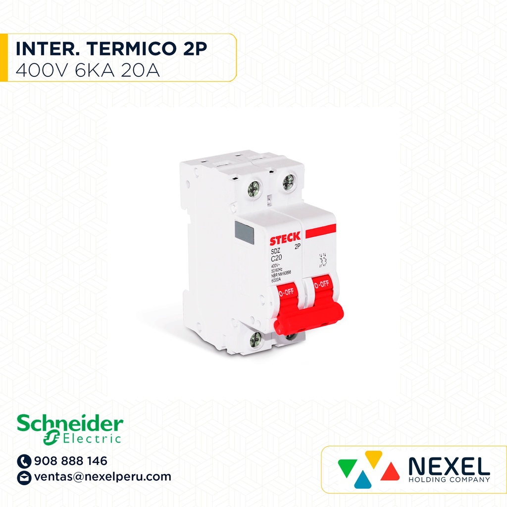 INTERRUPTOR AUT TERMOMAG P/RIEL 2P 20A 400VAC 6KA SDZD62C20 STECK