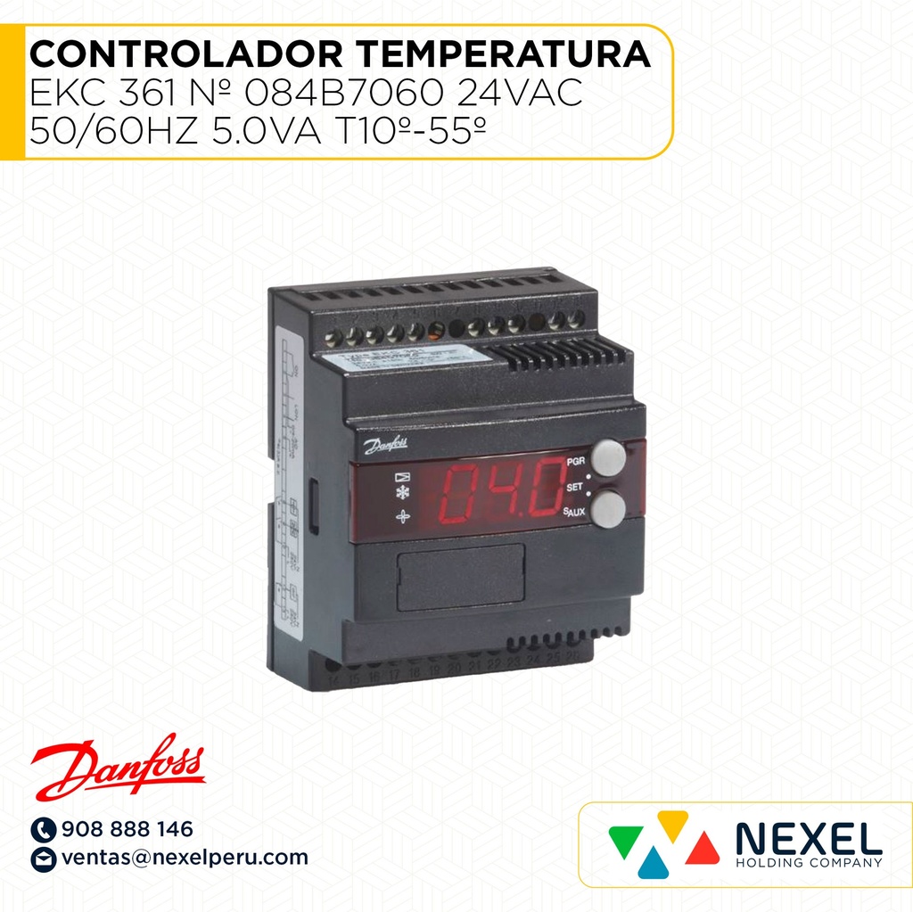 OUT-CONTROLADOR DE TEMPERATURA DEL MEDIO TYPE EKC 361 Nº 084B7060 24VAC 50/60HZ 5.0VA T10º-55º DANFOSS