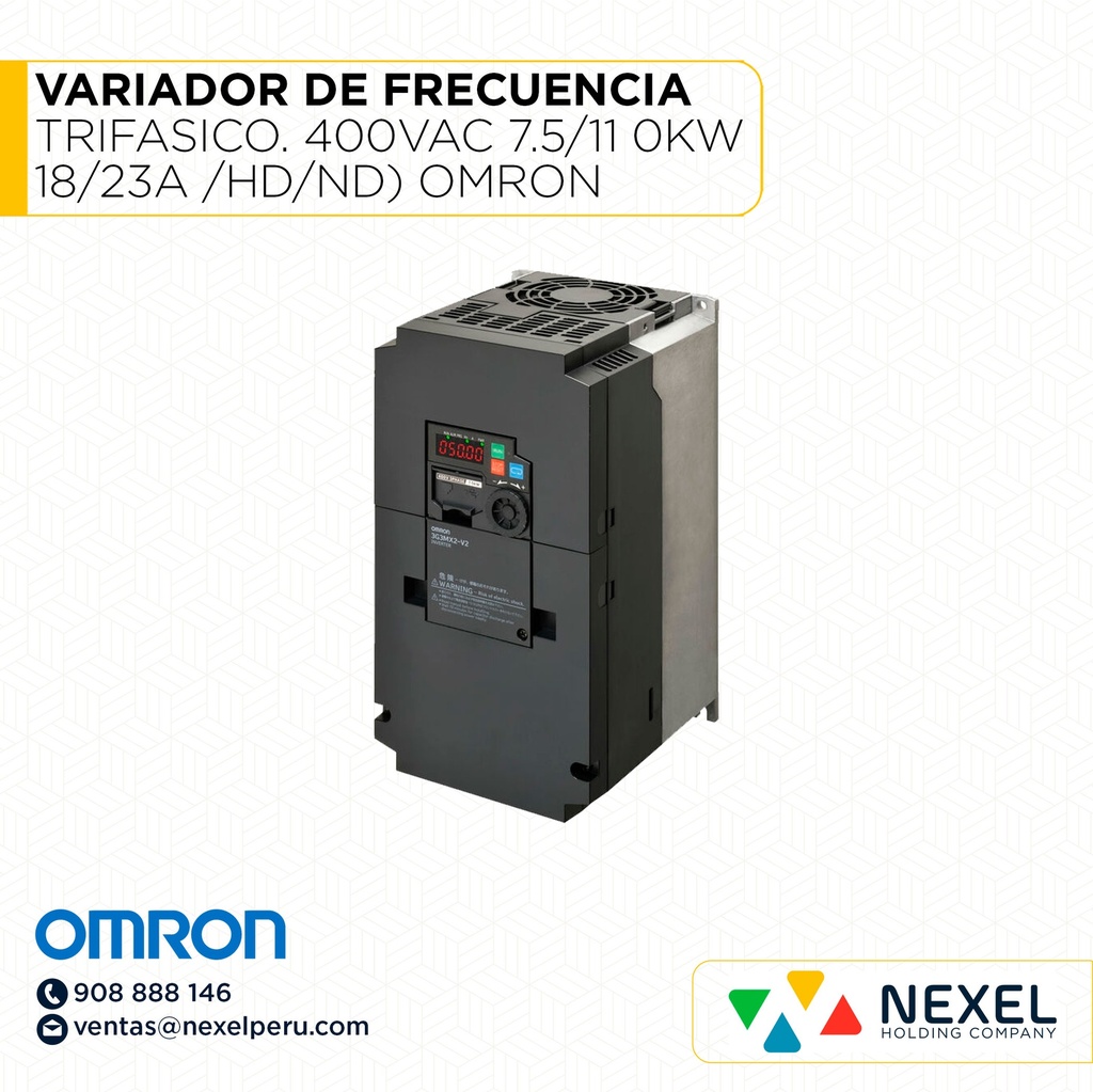 VARIADOR DE FRECUENCIA TRIFASICO. 400VAC 7.5/11 0KW 18/23A /HD/ND) VECTOR SIN DISPARADOR FRECUENCIA DE SALIDA MAX 580HZR OMRON (MUESTRA)