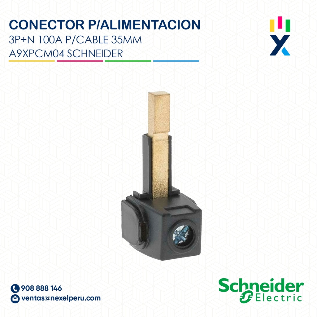 OUT- CONECTOR P/ALIMENTACION DE PEINE 3P+N 100A P/CABLE 35MM ACTI 9 A9XPCM04 SCHNEIDER