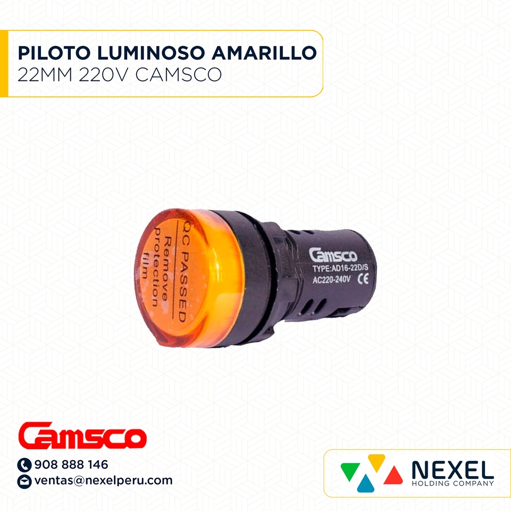 OUT-PILOTO LUMINOSO LED AMARILLO 22MM 220V CAMSCO