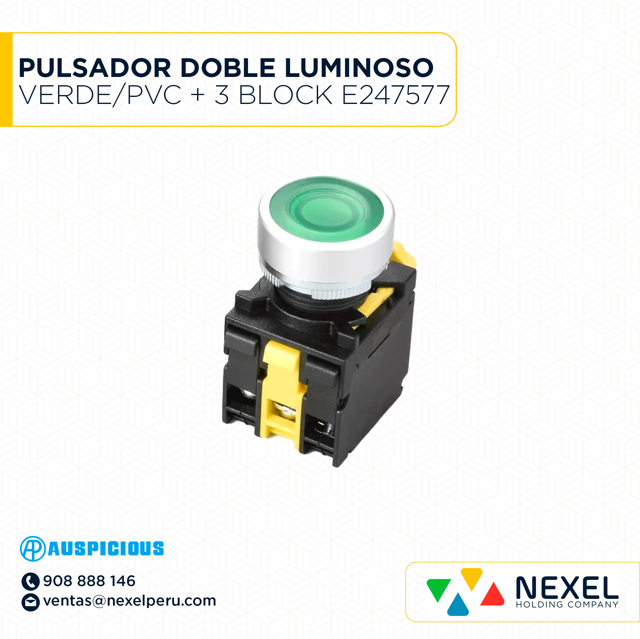 OUT- PULSADOR DOBLE LUMINOSO VERDE/PVC + 3 BLOCK E247577 AUSPICIOUS