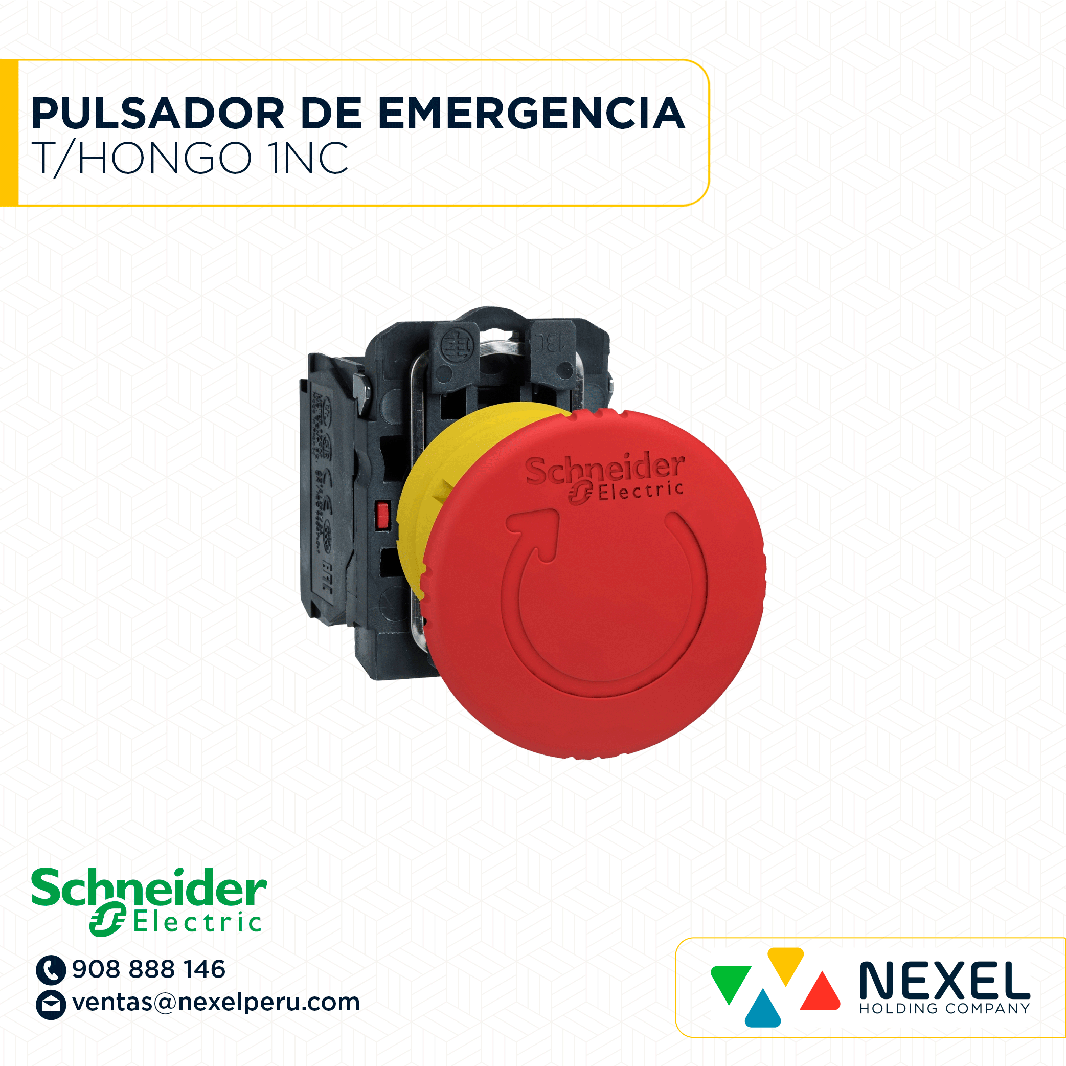 OUT- PULSADOR DE EMERGENCIA T/HONGO GIRA P/DESENCLAVAR 1NC (GOLPE PUÑO) / XB4BS8442 + ZBE-102 SCHNEIDER