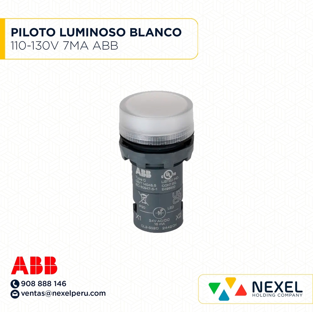 PILOTO LUMINOSO LED BLANCO 110-130V 7MA ABB