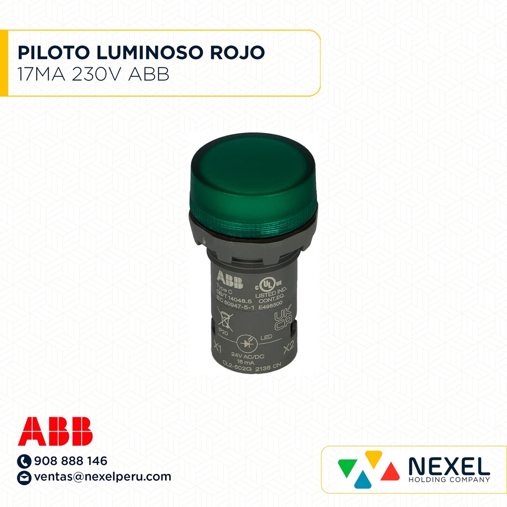 PILOTO LUMINOSO LED VERDE 230V 17MA ABB