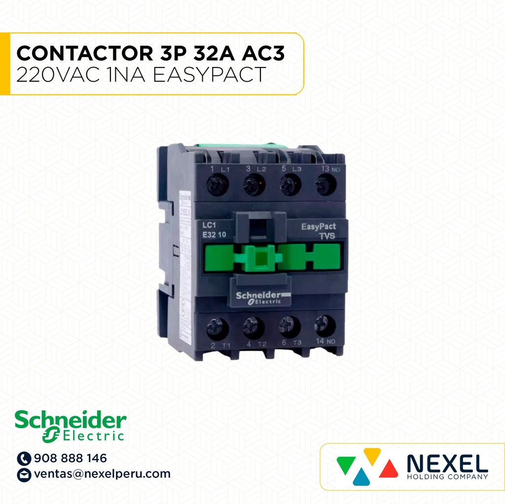 CONTACTOR 3P 32A AC3 220VAC 1NA EASYPACT LC1E3210M6 SCHNEIDER
