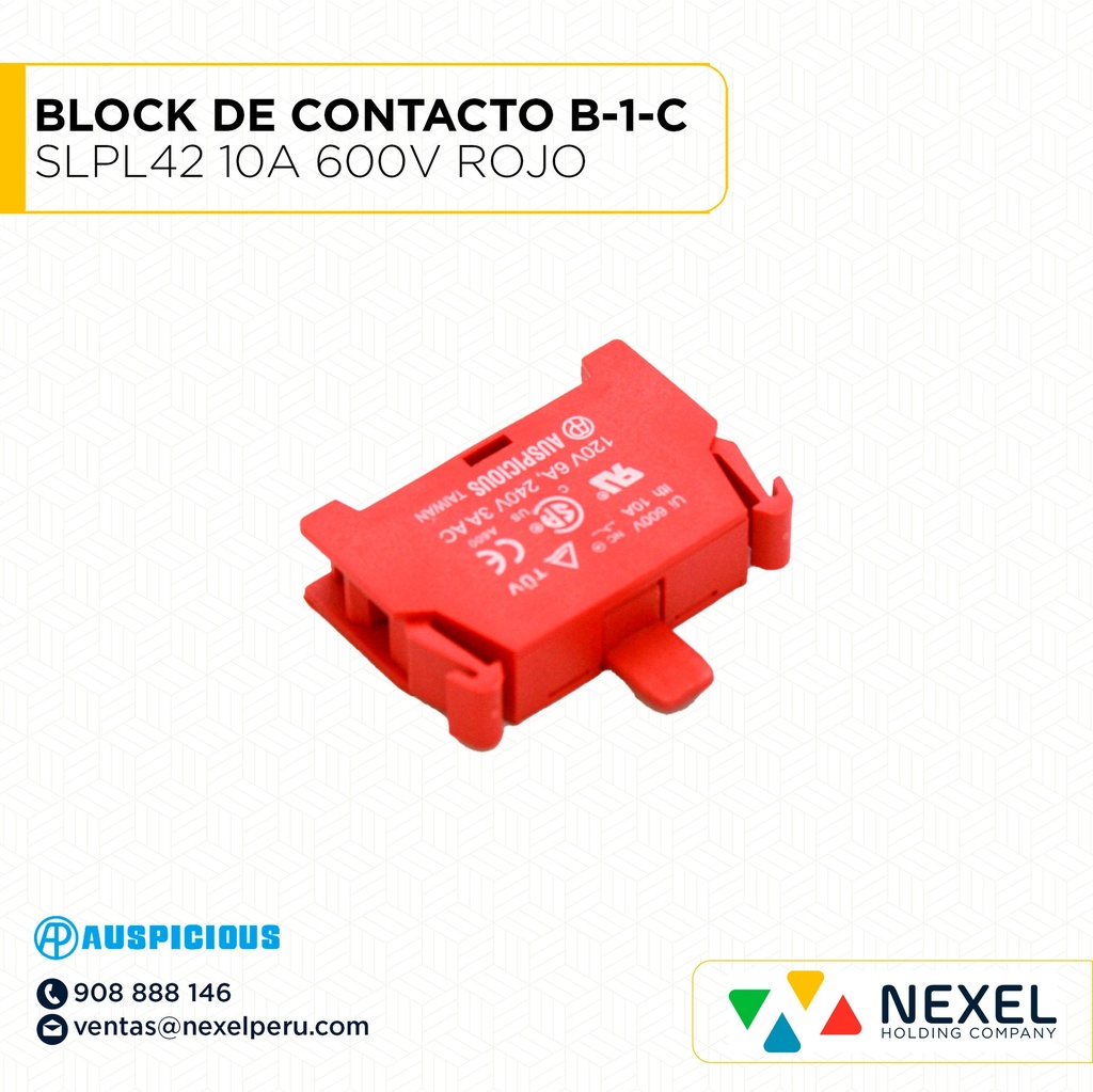 OUT- BLOCK DE CONTACTO B-1-C SLPL42 10A 600V ROJO AUSPICIOUS