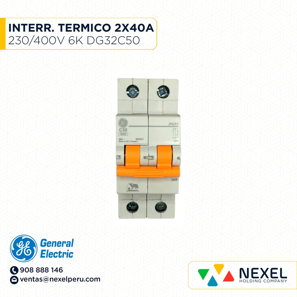 INTERR. TERMICO 2X50A 230/400V 6K DG32C50 GENERAL ELECTRIC