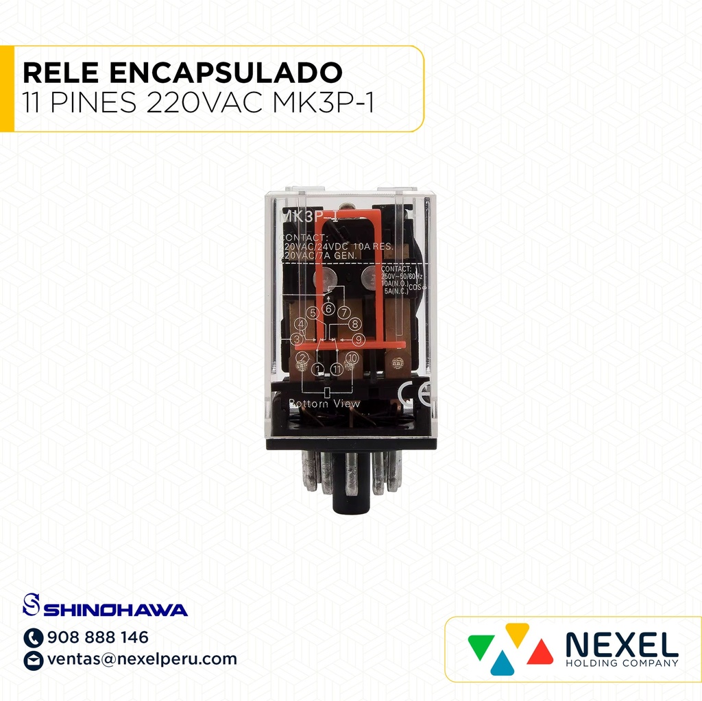 RELE ENCAPSULADO 11 PINES 220VAC MK3P-1 SHINOHAWA