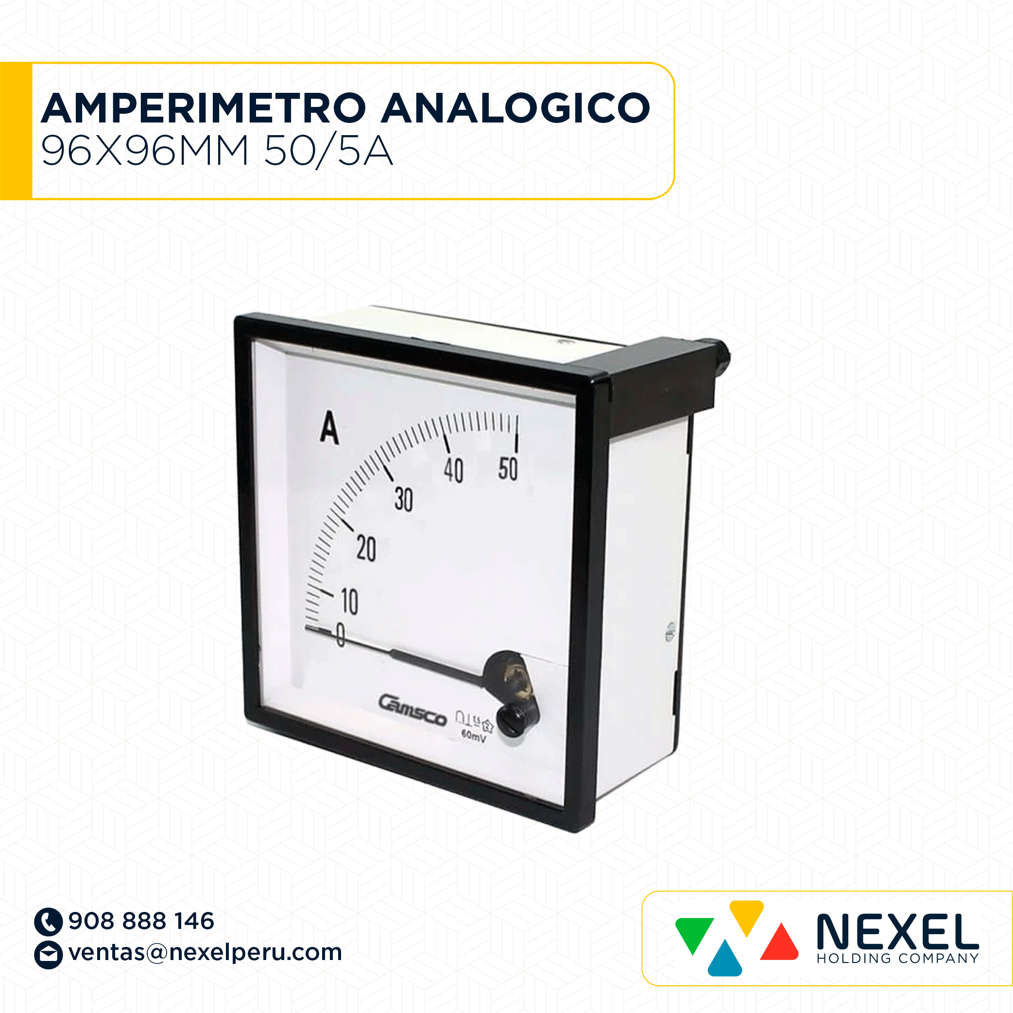 AMPERIMETRO ANALOGICO 96X96MM 50/5A IMPORTADO