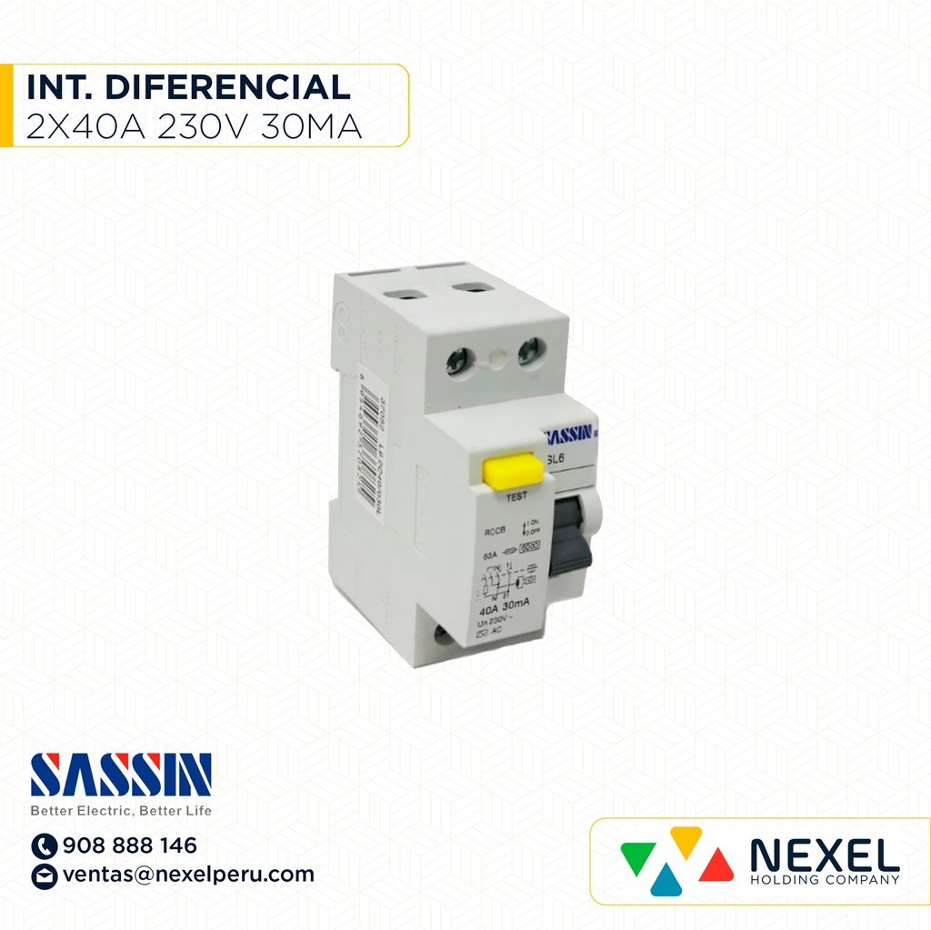 INTERR. DIFERENCIAL 2X40A 230V 30MA SASSIN SASSIN