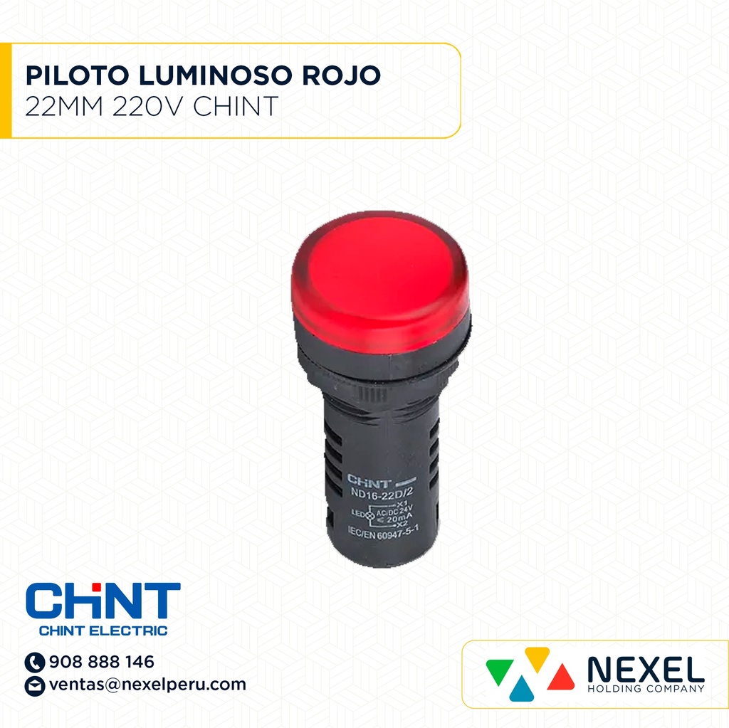 OUT- PILOTO LUMINOSO LED ROJO 22MM 220V CHINT