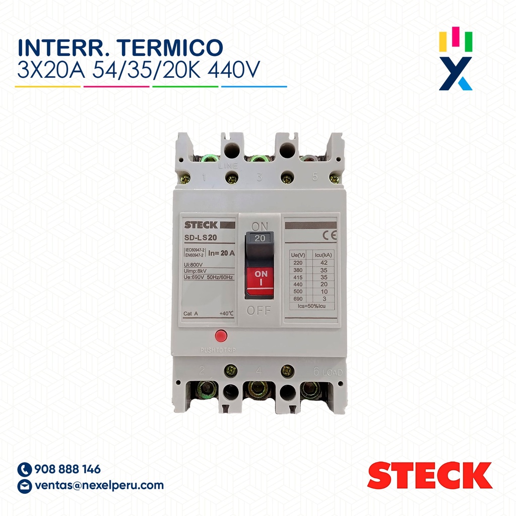 INTERRUPTOR TERMICO 3X20A. 42/35/20KA EN 220/400/440V / SD-LS20 STECK