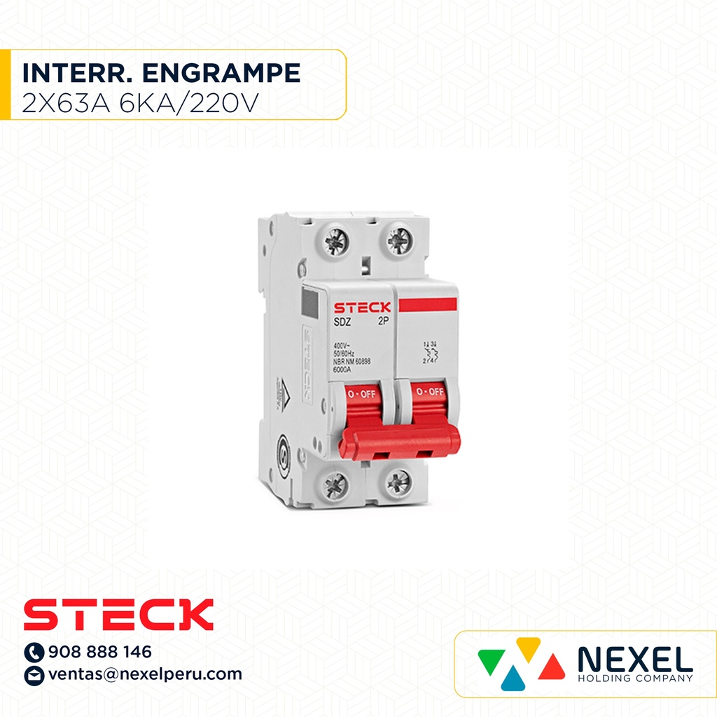 OUT- INTERRUPTOR TERMICO 2X63A. 6KA/220V RIEL / SDZ-2PC63 STECK