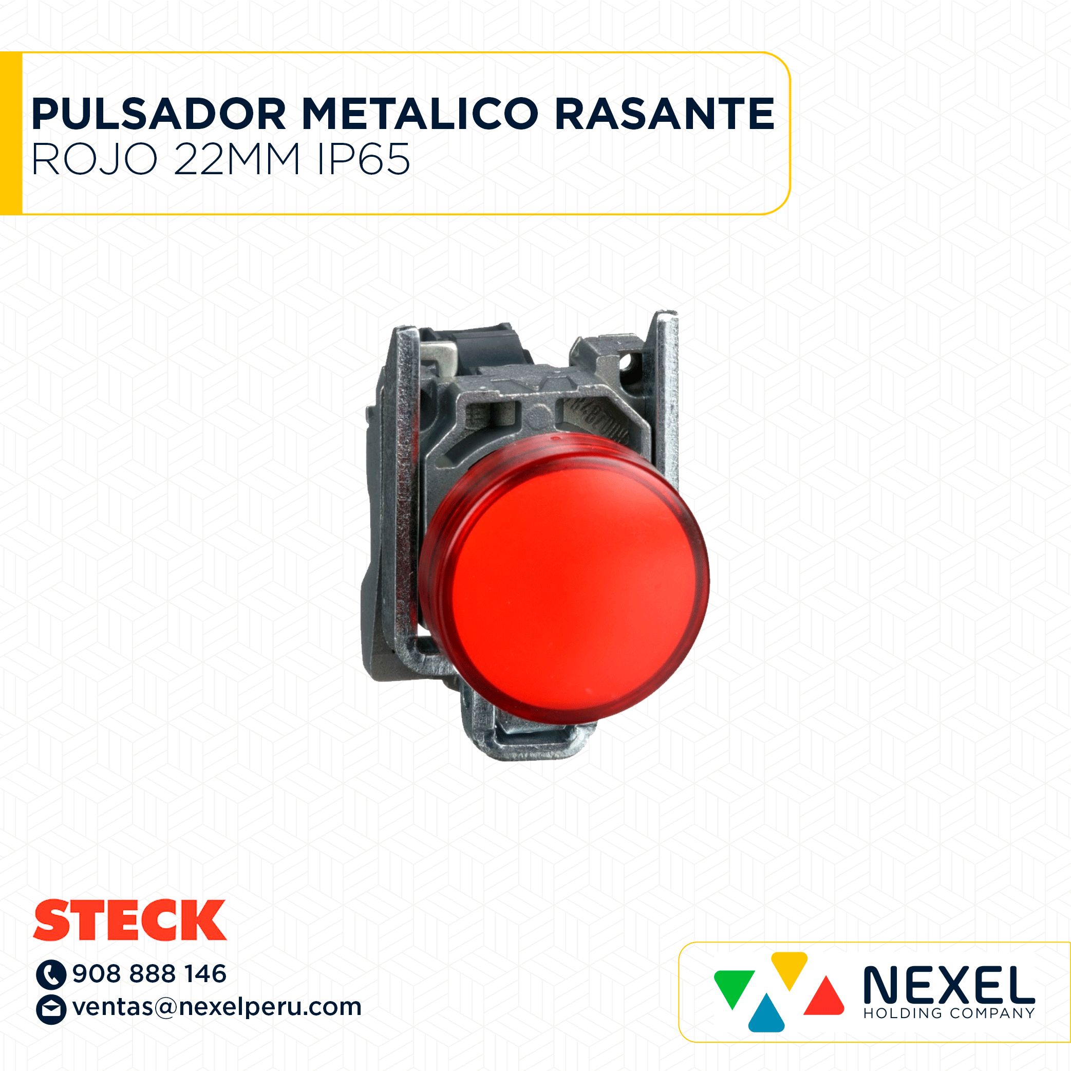 PULSADOR METALICO RASANTE ROJO 22MM IP65 (S-LMRN1+S-LPL41) C/BLOCK DE CONTACTO STECK