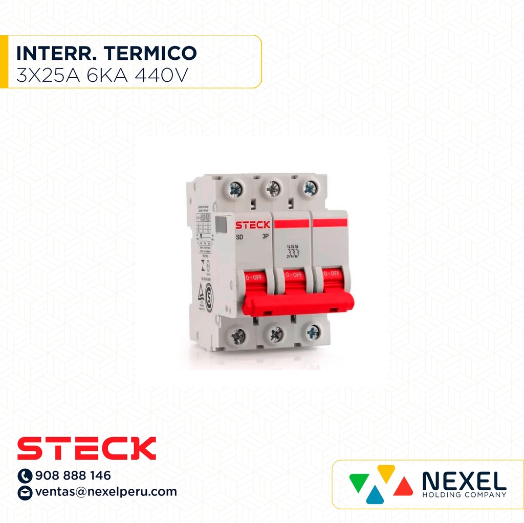 INTERRUPTOR TERMICO 3X25A. 6KA/220V RIEL / SDZ-D63C25 STECK