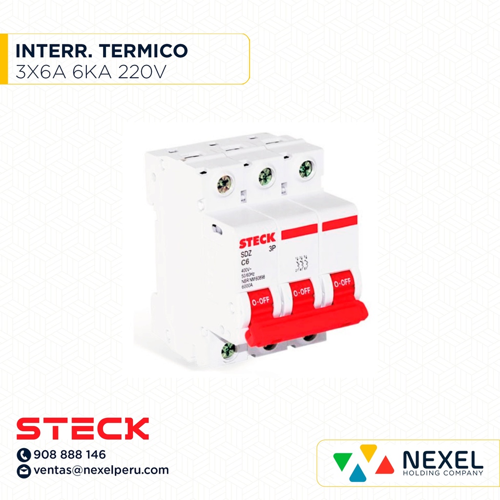 INTERRUPTOR TERMICO 3X6A. 6KA/220V RIEL / SDZ-D63C06 STECK