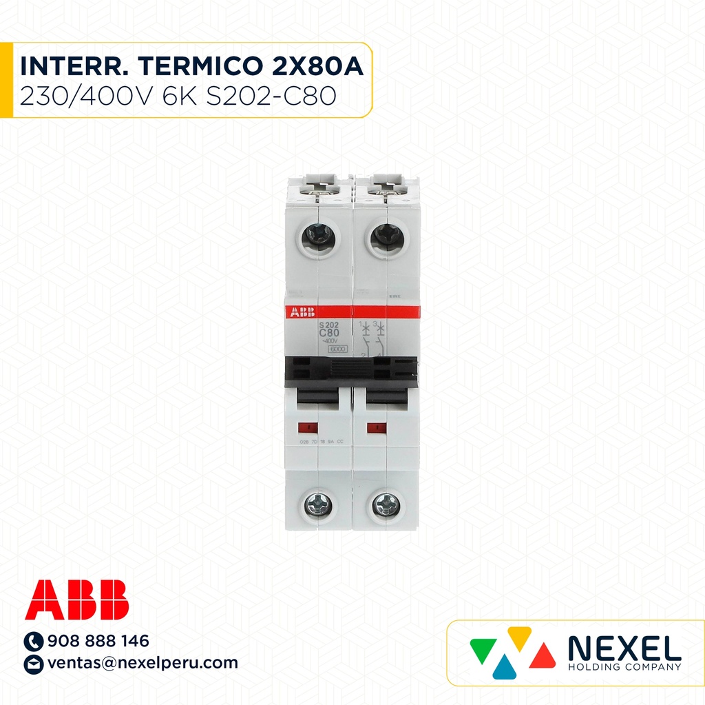 OUT- INTERR. TERMICO 2X80A 230/400V 6KA S202-C80 ABB (LA PARTE DE LA BASE ESTA QUEBRADA.)