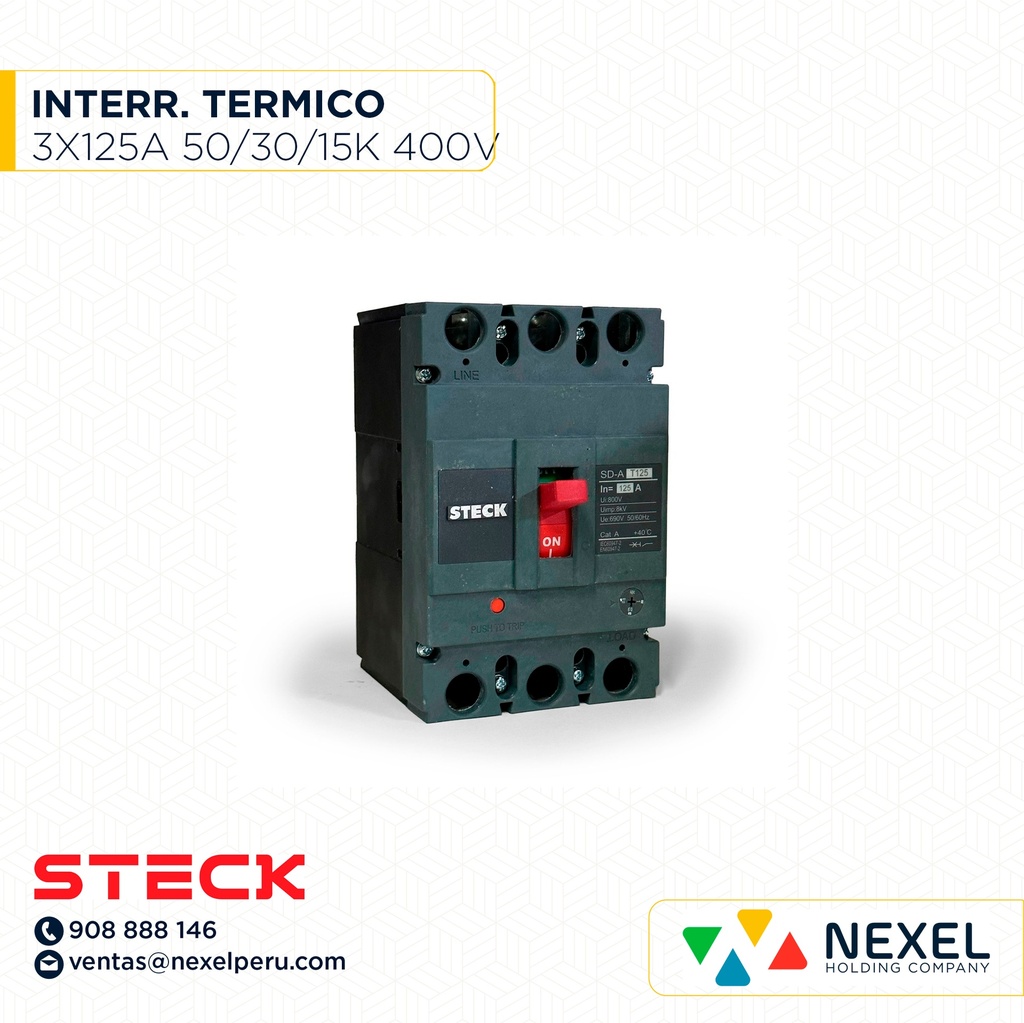 INTERRUPTOR TERMICO 3X125A (100-125A). 50/30/18KA EN 220/400/440V / SD-AT125 STECK