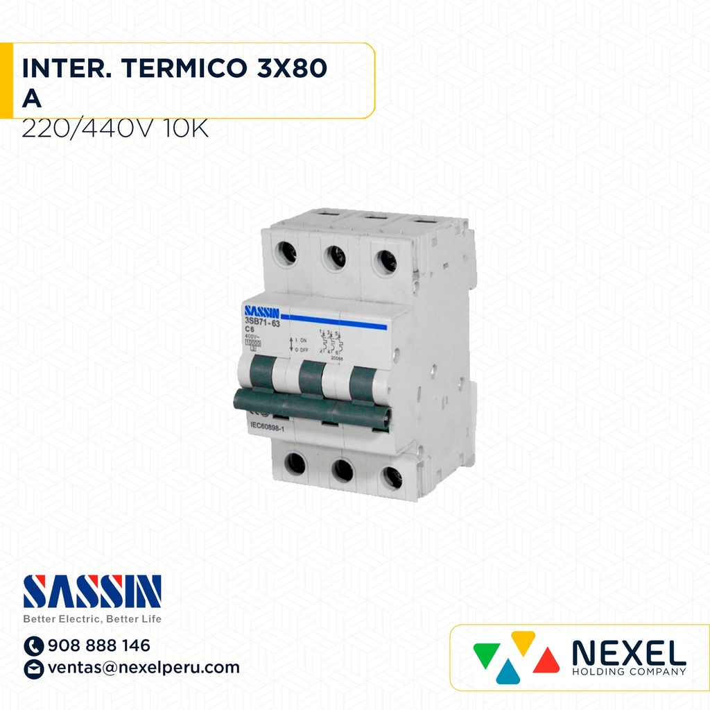 INTERR. TERMICO RIEL DIN 3X80A 10K 220/400V SASSIN