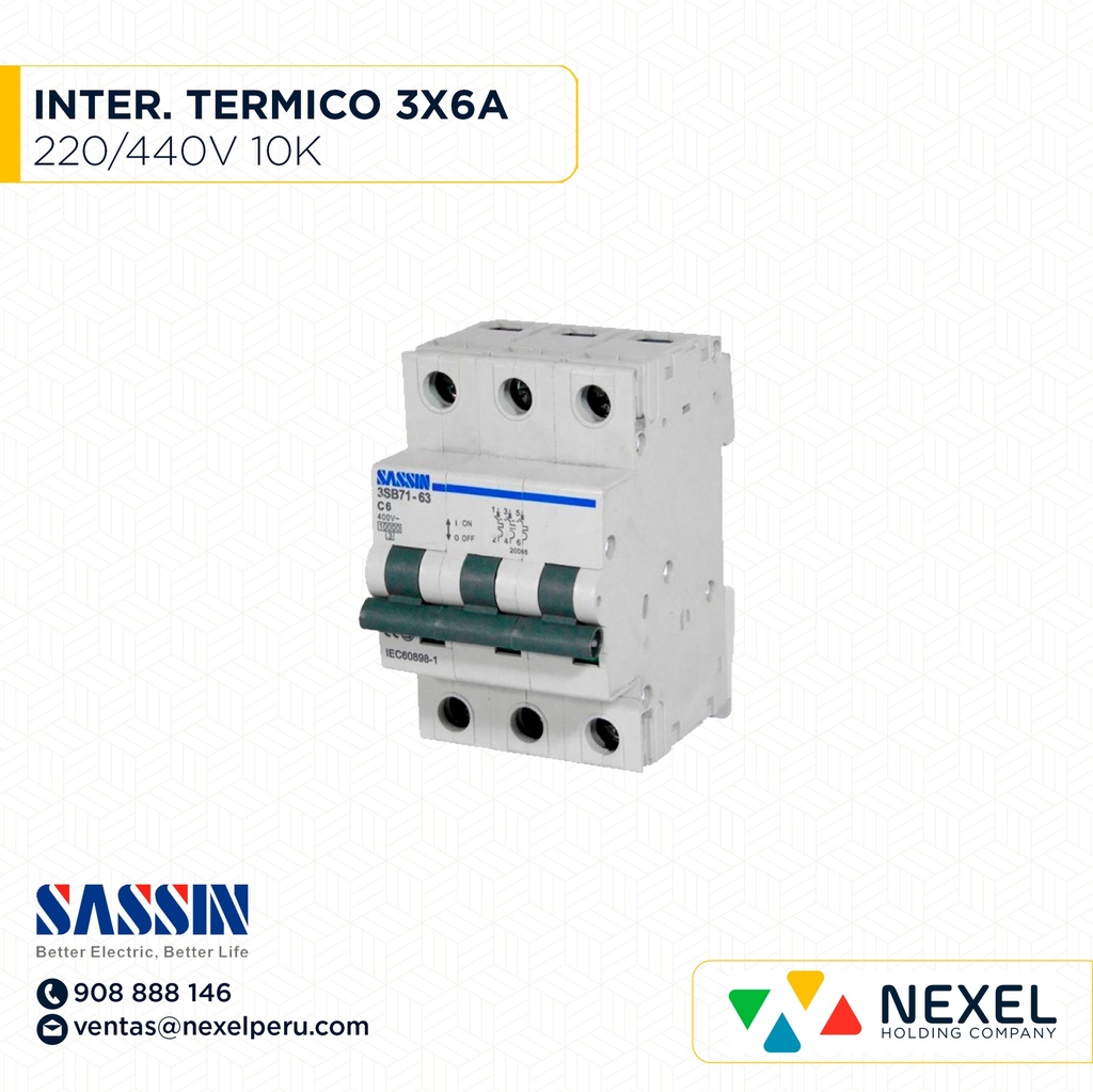 INTERR. TERMICO RIEL DIN 3X6A 10K 220/400V SASSIN