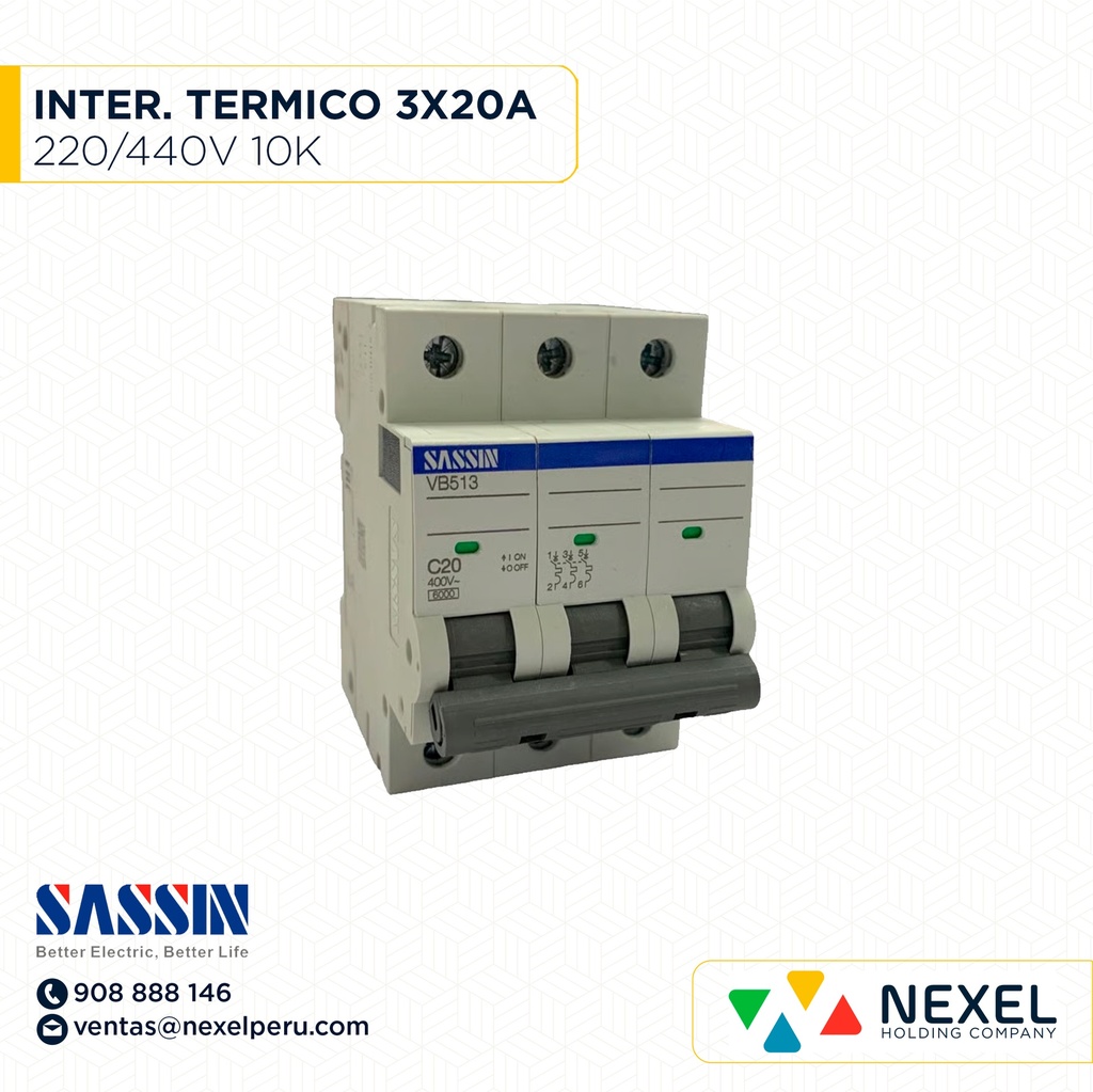 INTERR. TERMICO RIEL DIN 3X20A 10K 220/400V SASSIN