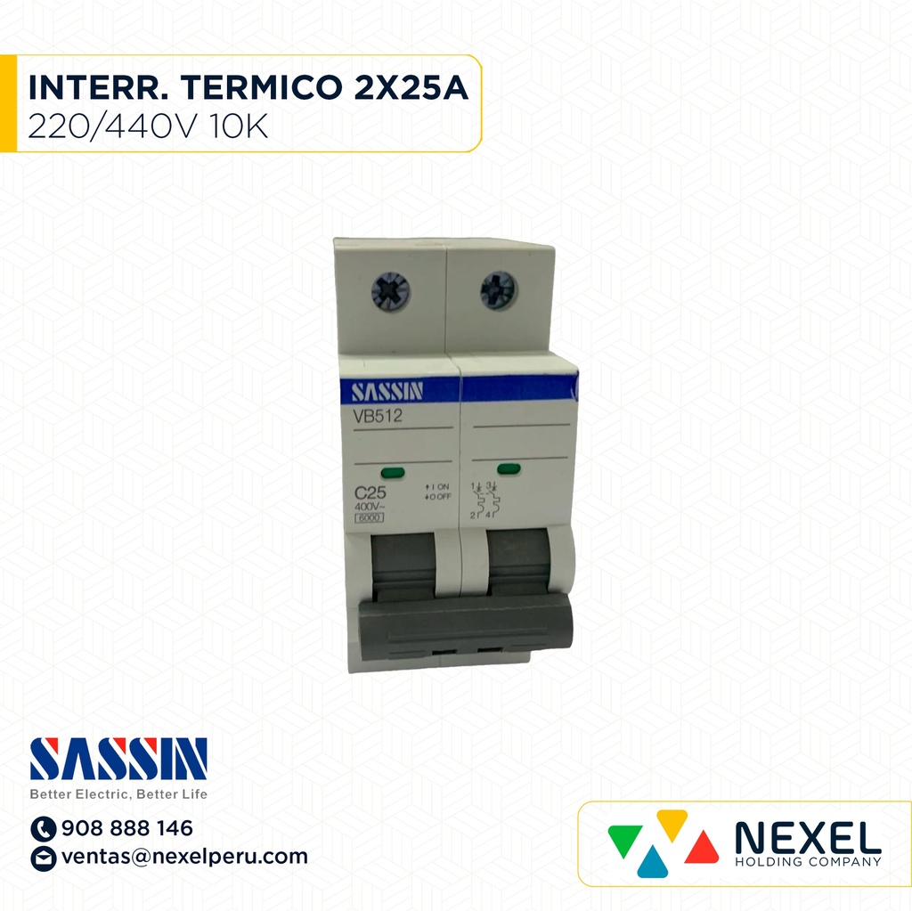 INTERR. TERMICO RIEL DIN 2X25A 10K 220/400V SASSIN