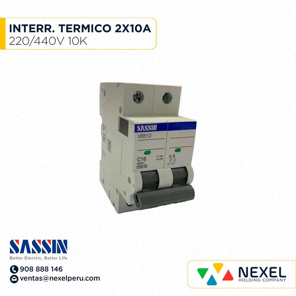 INTERR. TERMICO RIEL DIN 2X16A 10K 220/400V SASSIN