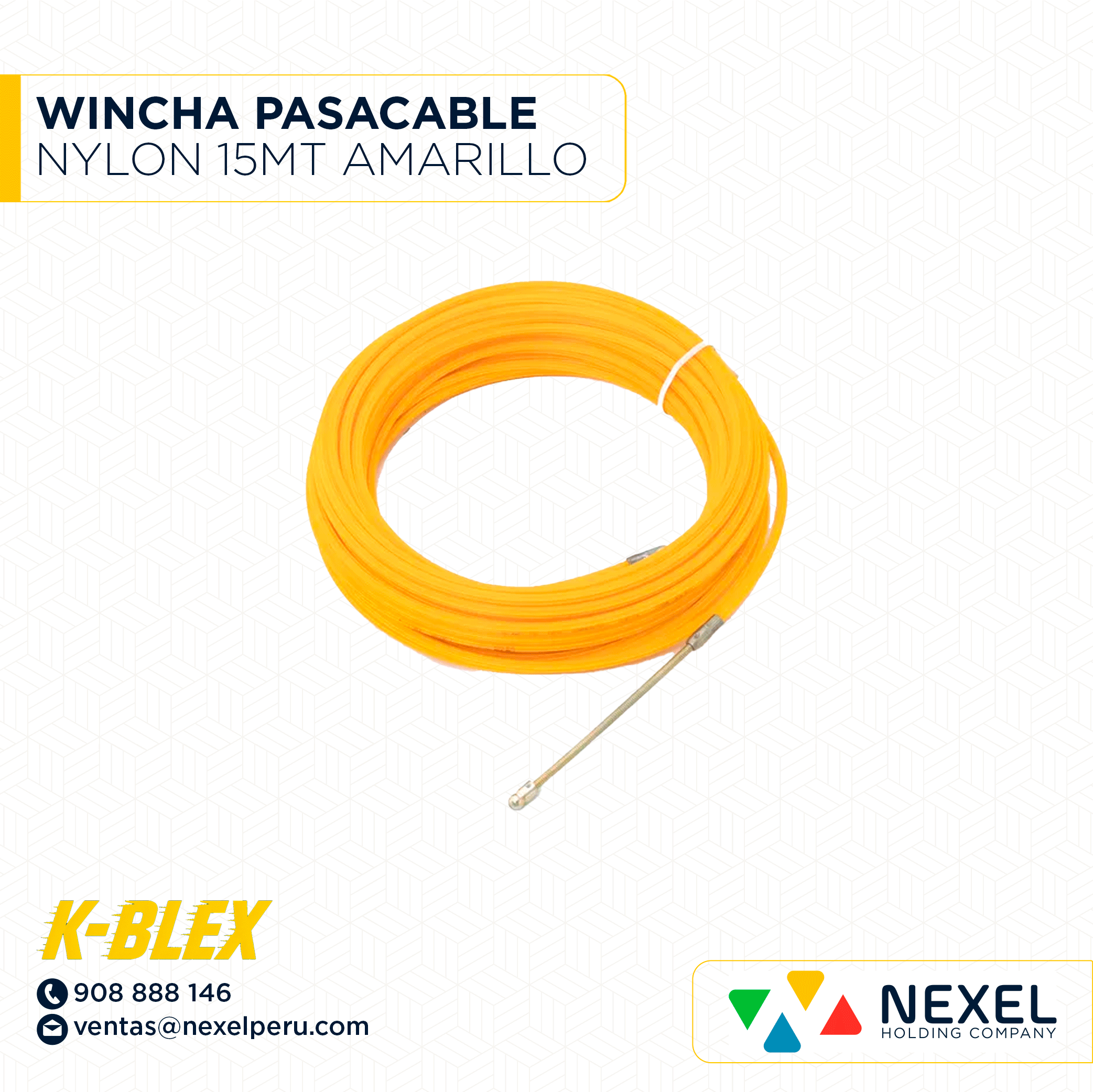WINCHA PASACABLE NYLON 15MT AMARILLO K-BLEX