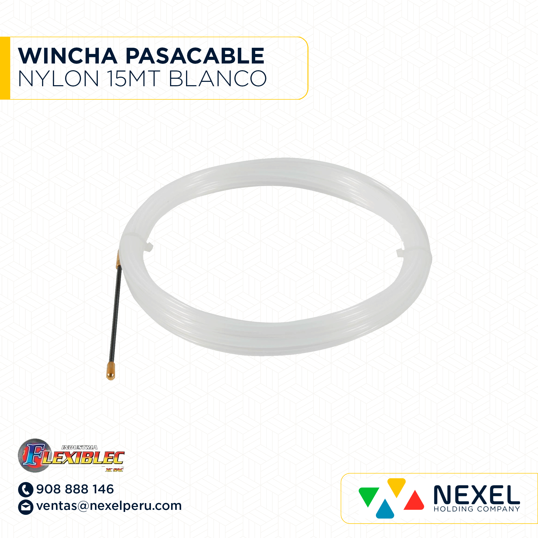 WINCHA PASACABLE NYLON 15MT BLANCO FLEXIBLEC -B