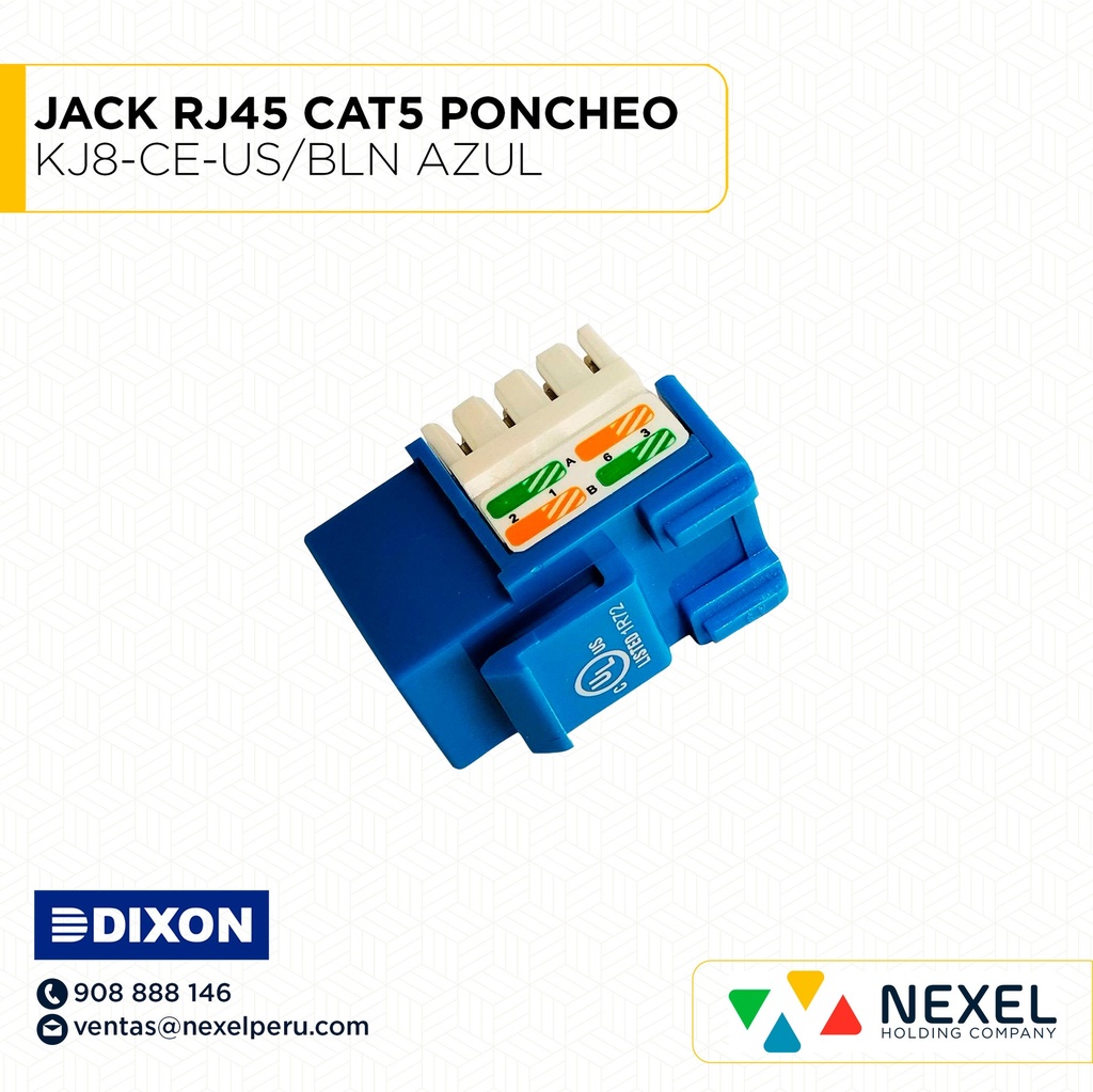 OUT- JACK RJ45 CAT5 PONCHEO KJ8-CE-US/BLN AZUL DIXON
