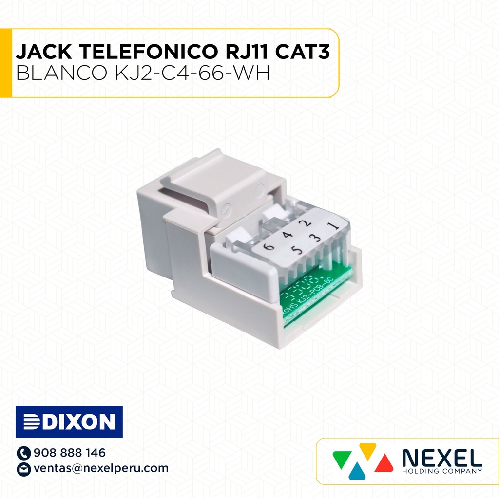 OUT- JACK TELEFONICO RJ11 CAT3 BLANCO KJ2-C4-66-WH DIXON