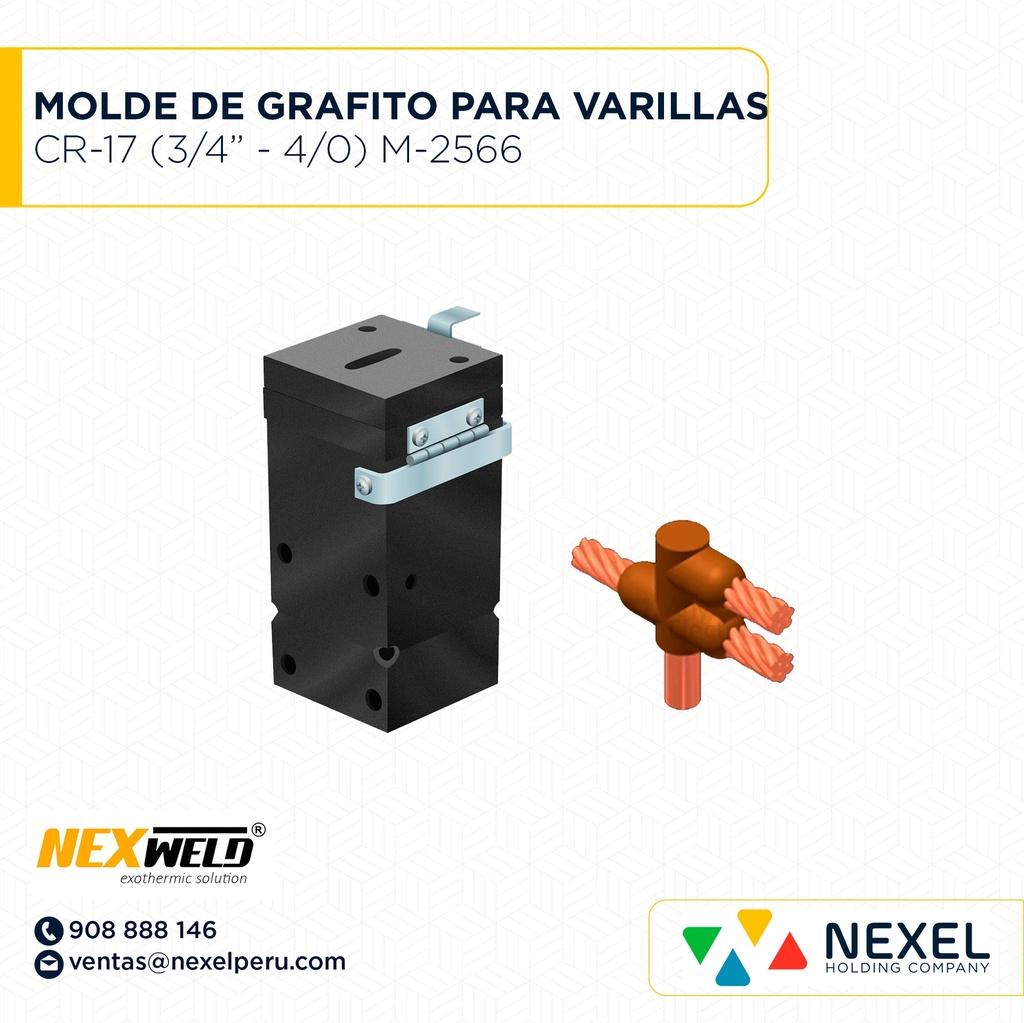 MOLDE DERIVACION VARILLA A 2 SALIDAS DE CABLE TIPO CR-17 3/4"- 4/0 M-2566 NCR182Q NEXWELD