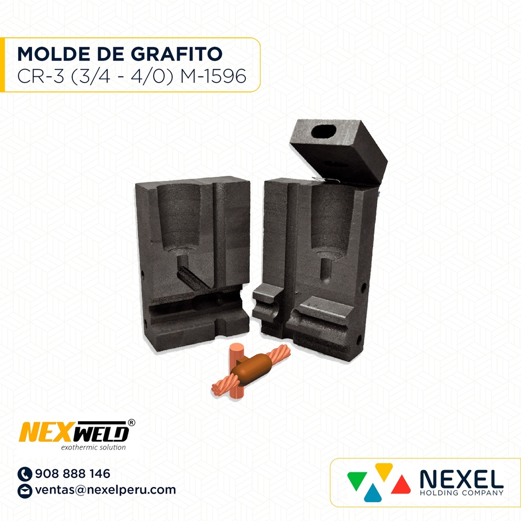 MOLDE VARILLA CABLE SOBREPUESTA - T (CR-3) (3/4 - 4/0AWG) T/ M-1596 C/ GYE-182Q CART. 150 NEXWELD