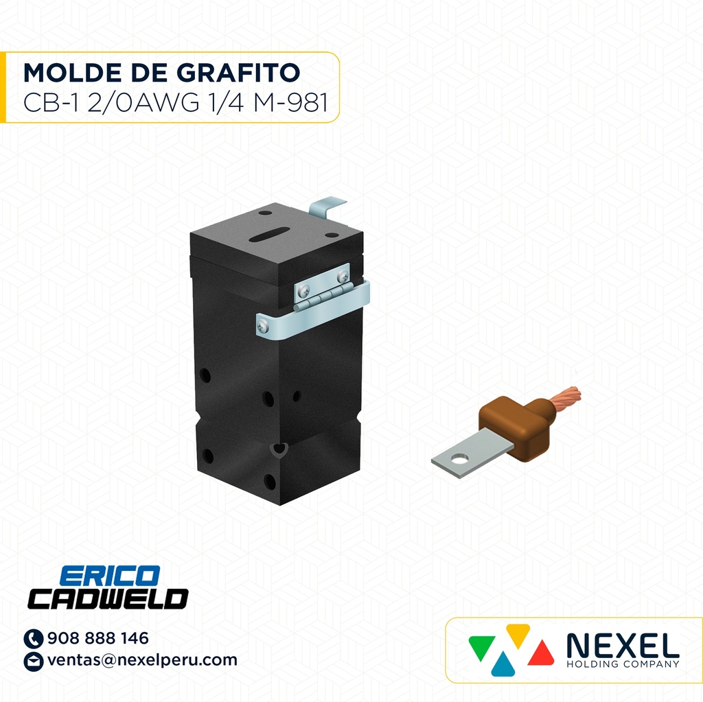 OUT- MOLDE CABLE HORIZONTAL A BARRA DE COBRE (CB-1) (2/0AWG - 1/4"X1") (6MM X 25MM) T/ M-981 C/ LAC-2GEE #65 CADWELD (OXIDO DE ALAMBRE)