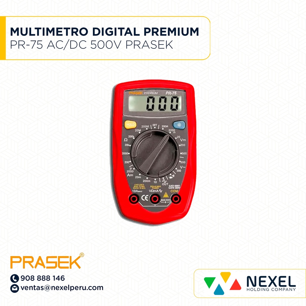 MULTIMETRO DIGITAL PREMIUM PR-75 AC/DC 500V - 10A PRASEK