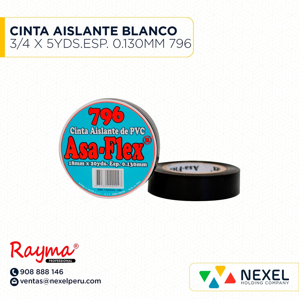 CINTA AISLANTE BLANCO 3/4 X 5YDS.ESP. 0.130MM 796 ASAFLEX