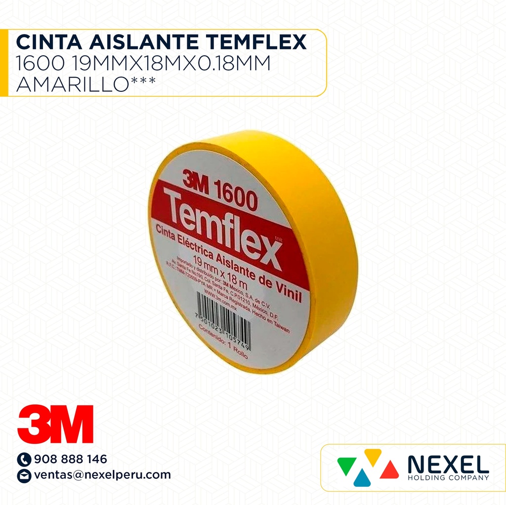 CINTA AISLANTE TEMFLEX 1600 19MMX18MX0.18MM AMARILLO*** 3M
