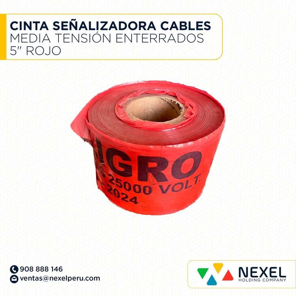CINTA SEÑALIZADORA CABLES MEDIA TENSIÓN ENTERRADOS 5" ROJO STANDARD