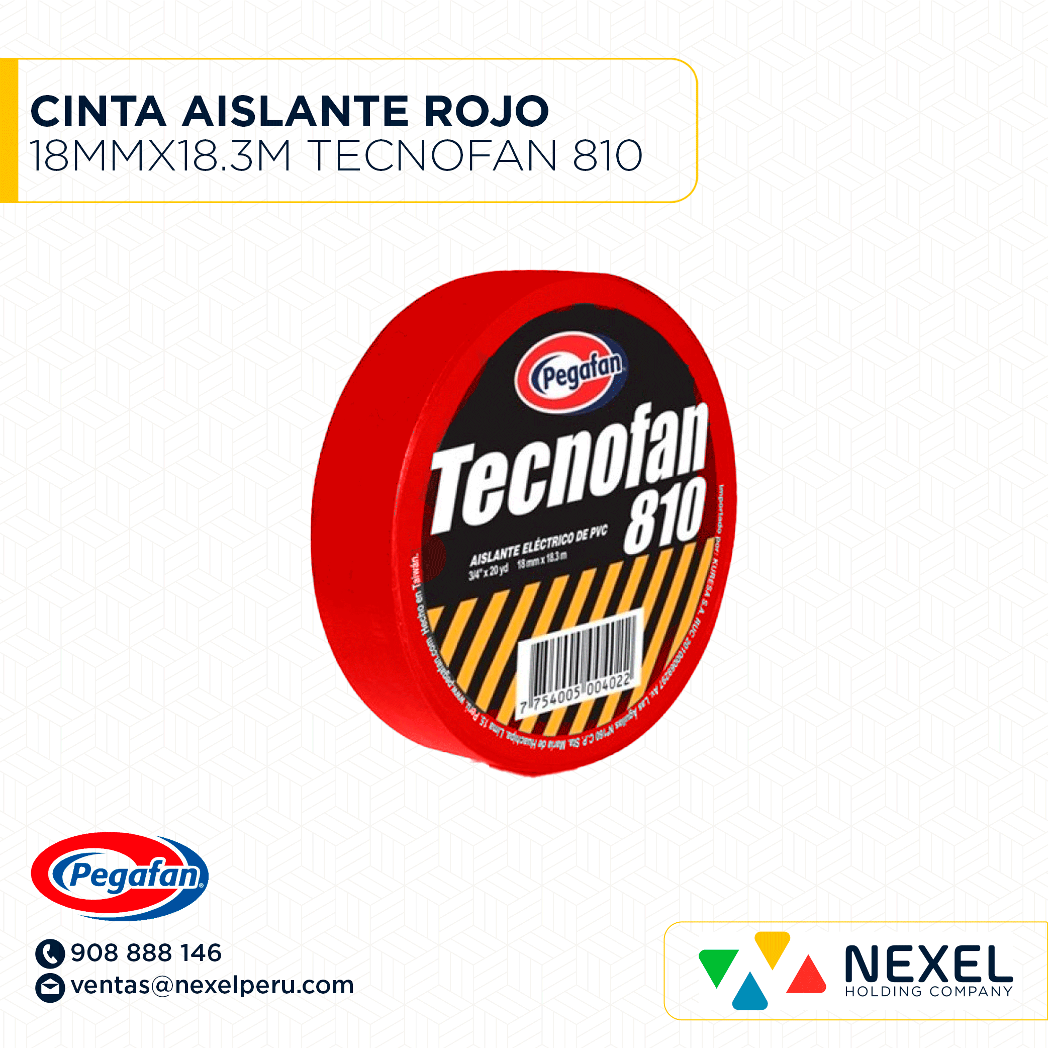 CINTA AISLANTE ROJO 18MMX18.3M TECNOFAN 810 PEGAFAN
