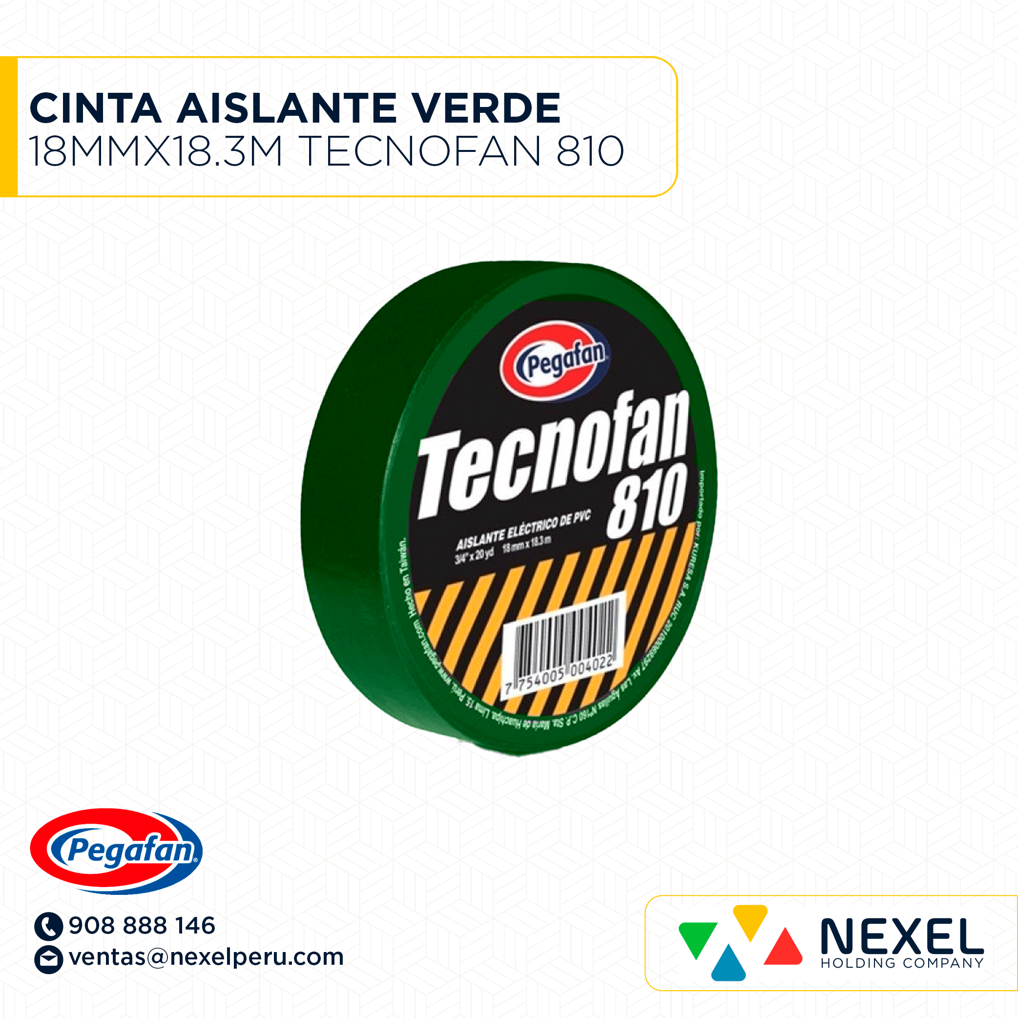 CINTA AISLANTE VERDE 18MMX18.3M TECNOFAN 810 PEGAFAN