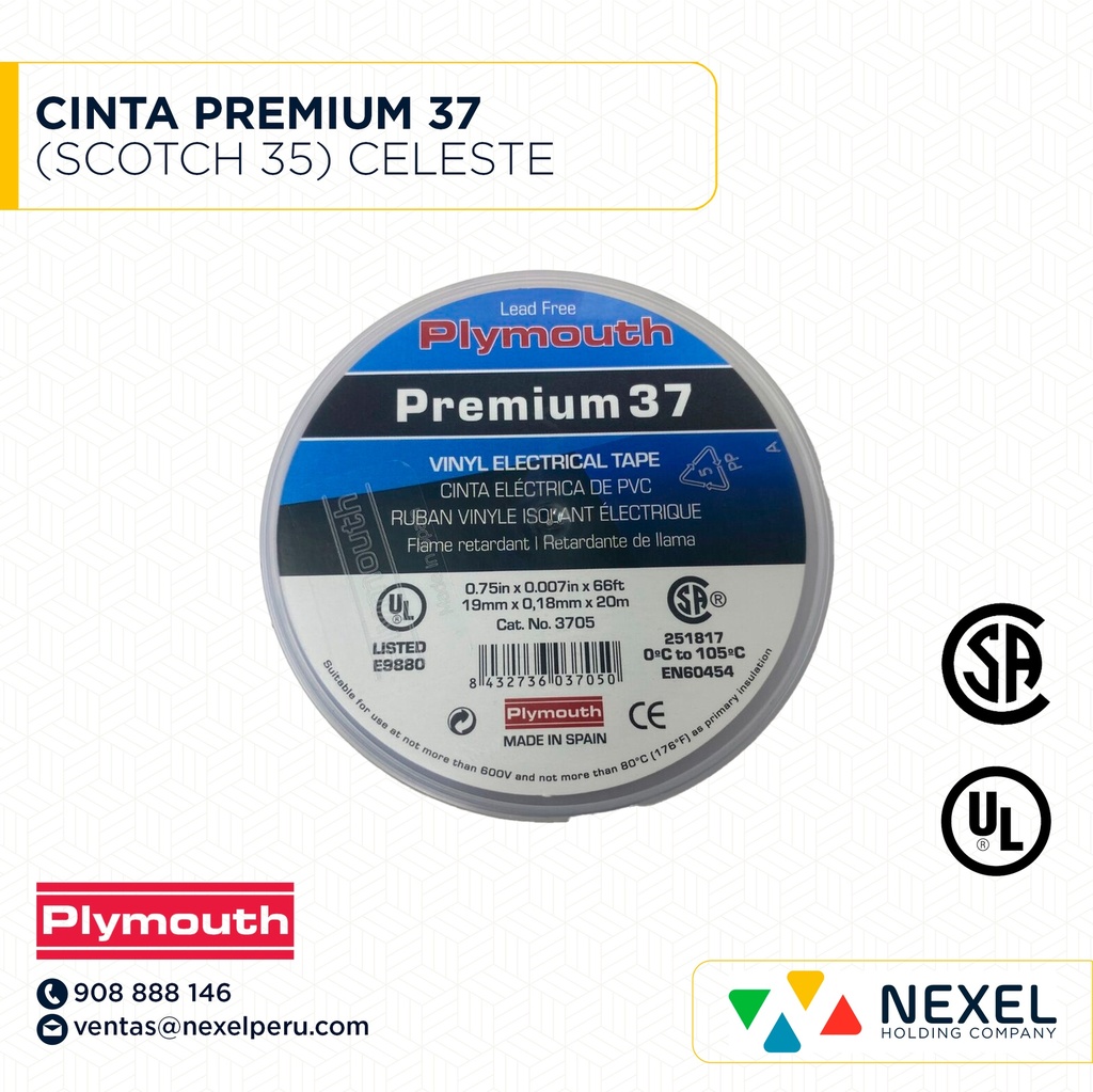 CINTA PREMIUM 37 (SCOTCH 35) CELESTE PLYMOUTH