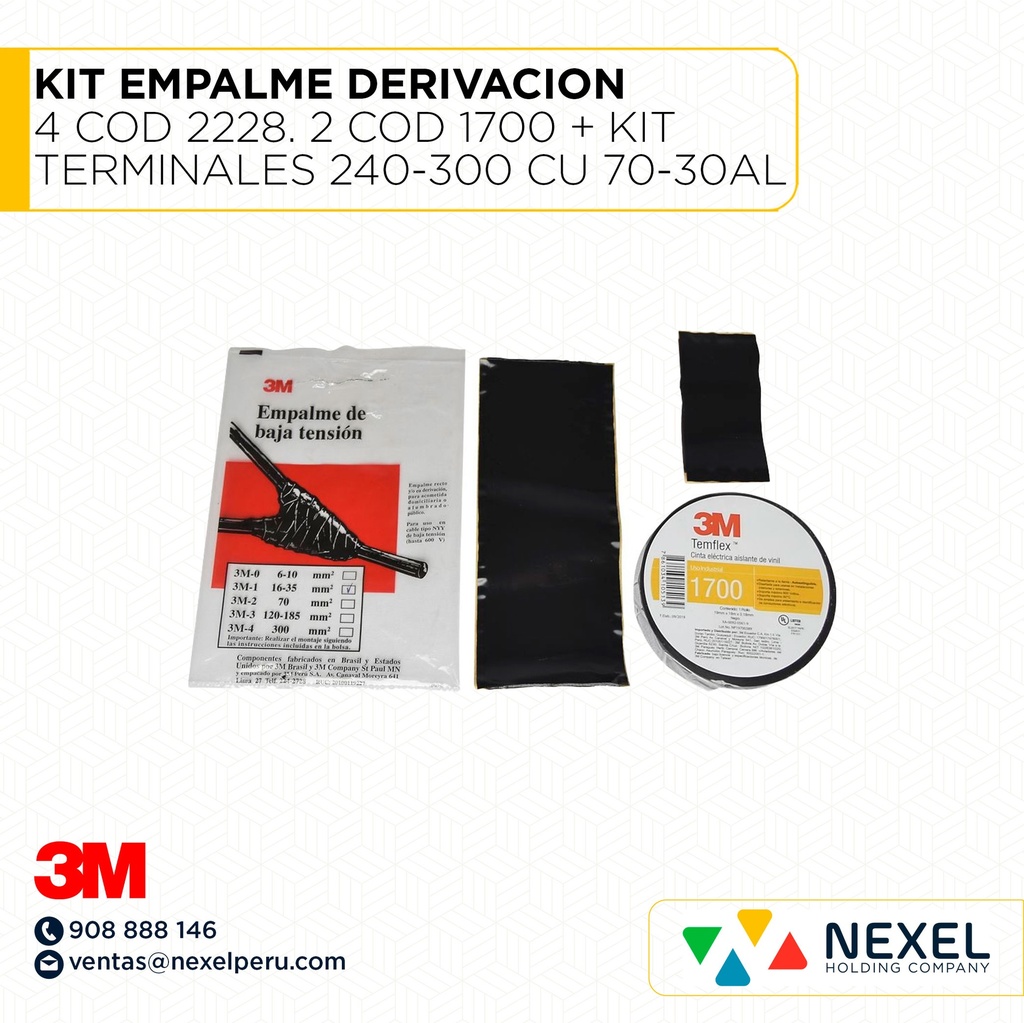 KIT EMPALME DERIVACION (4 COD 2228. 2 COD 1700 + KIT Y TERMINALES) 240-300 CU 70-30AL XA-0092-0941 3M