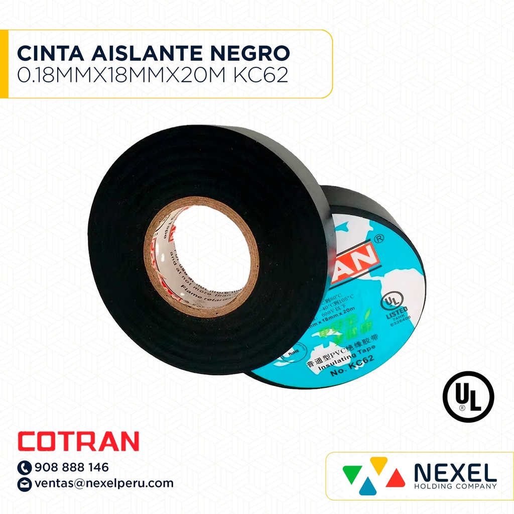 CINTA AISLANTE NEGRO 0.18MMX18MMX20M KC62 COTRAN