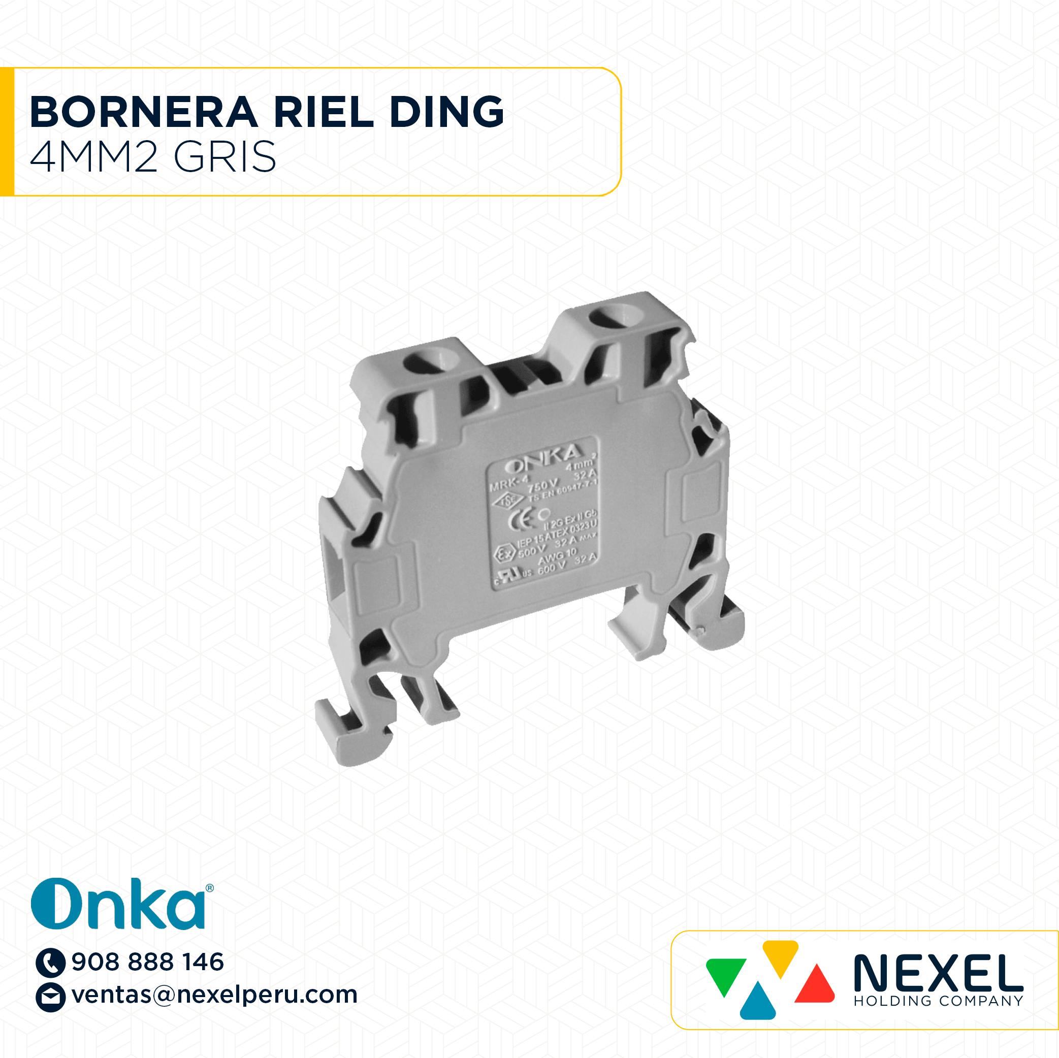 BORNERA RIEL DING 4MM2 GRIS ONKA