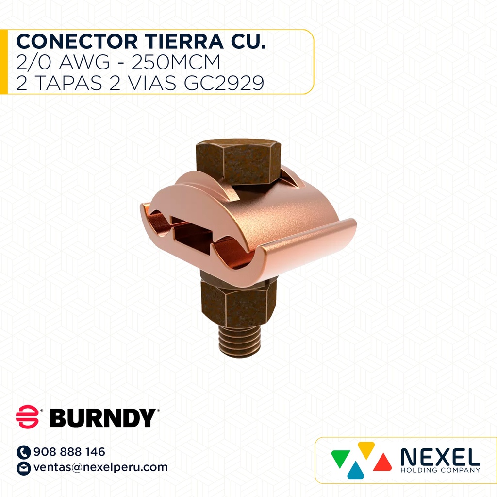 CONECTOR TIERRA CU. 2/0 AWG - 250MCM 2 TAPAS 2 VIAS GC2929 BURNDY