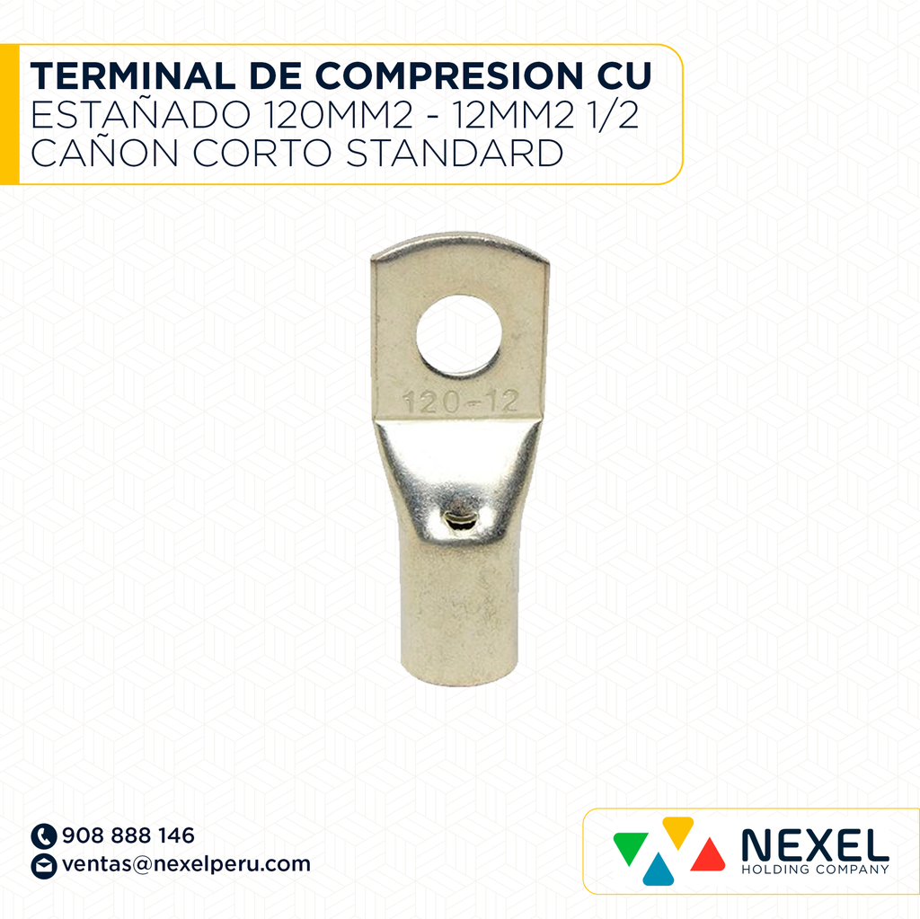 TERMINAL DE COMPRESION CU ESTAÑADO 120MM2 - 12MM2 1/2 CAÑON CORTO STANDARD