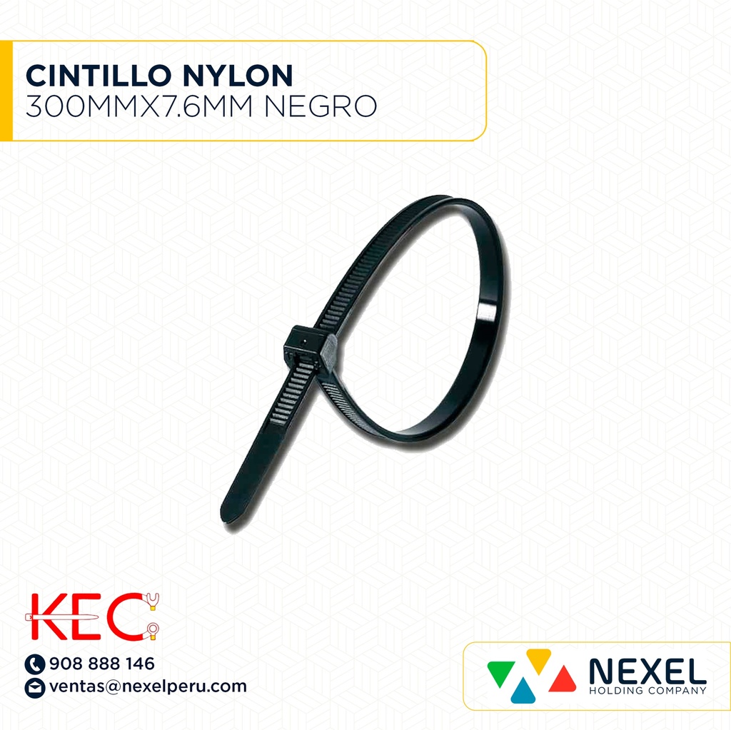CINTILLO NYLON 300MMX7.6MM NEGRO KEC